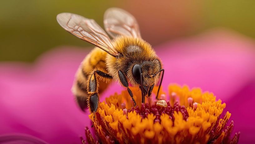 Bee on a pink flower by Bo Valentino