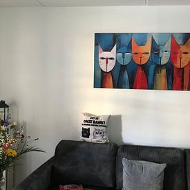 Klantfoto: Abstracte boze katten kleurrijk panorama van TheXclusive Art, op HD Metal