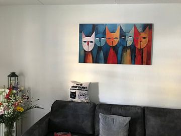 Klantfoto: Abstracte boze katten kleurrijk panorama van TheXclusive Art