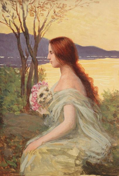 Rodolfo Amoedo-Feminine Figur mit einem Totenkopf mit Blumen. von finemasterpiece