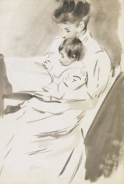 Paul César Helleu - Madame Helleu leest met haar dochter van Peter Balan