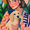 Gouache vrouw met puppy van Kunstkabinet