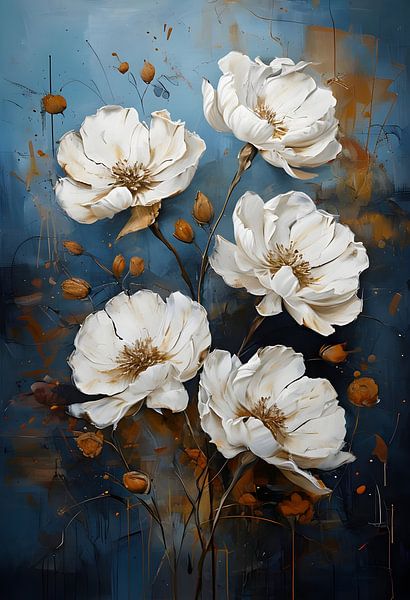 Moderne abstrakte weiße Blumenmalerei von Ljupka Kareska