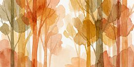 Autumn forest in warm colours as a watercolour by Mad Dog Art