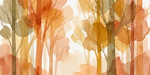 Herbstwald in warmen Farben als Aquarell