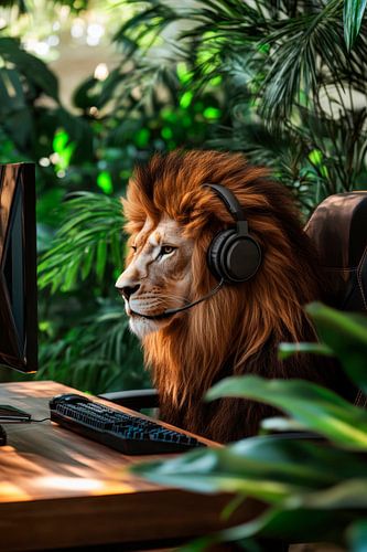 The lion playing in the jungle