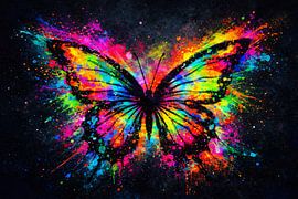 Neon wings in the dark – Radiant Butterfly Silhouette