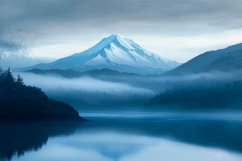 Machtige berg in een mistig landschap van Poster Art Shop