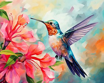 Danse du colibri coloré | Colibri abstrait sur Blikvanger Schilderijen