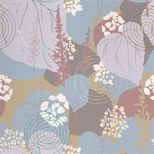 Bloemen in retro stijl. Moderne abstracte botanische kunst in blauw, roze, beige