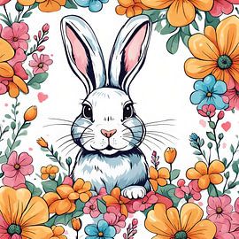 Rabbit surrounded by flowers von Laly Laura