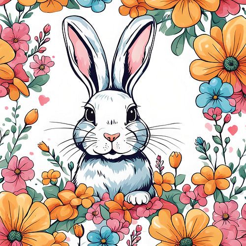 Rabbit surrounded by flowers