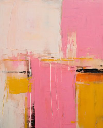 Modernes Abstraktes in Rosa und Ockergelb