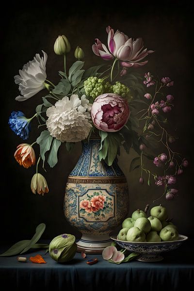 Stilleven met zomerbloemen van Peet de Rouw