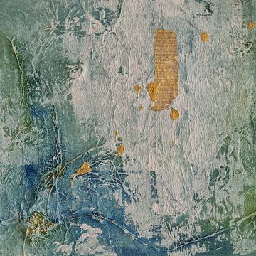 Abstract Mixed Media I - textured art in blue, green, white and gold