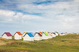 Beach houses in Gouville-sur-Mer, Normandy, France