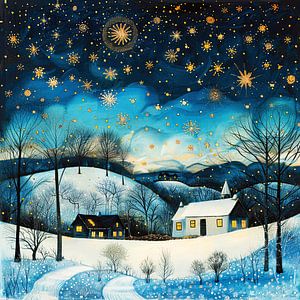 Winterlandschaft mit Sternen im Folklorestil