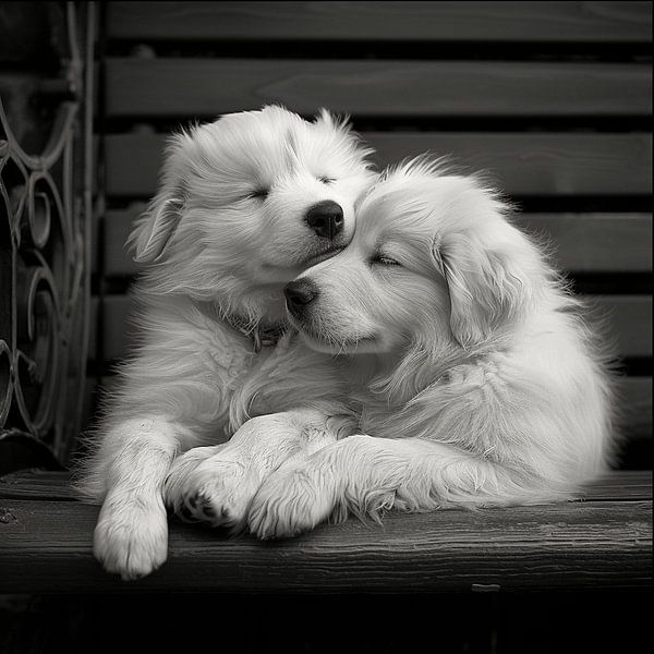 Sleeping Pyrenean Cuddle puppies by Karina Brouwer