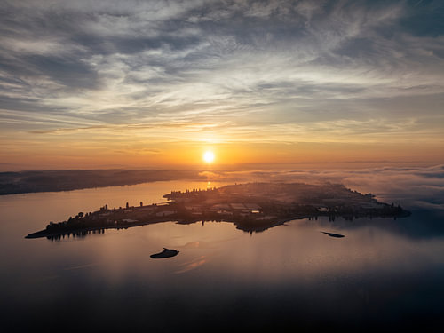 The island of Reichenau at sunrise
