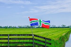 Groninger Flagge in einer weiten Groninger Landschaft
