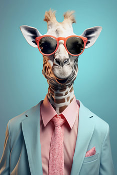 Giraffe with suit and sunglasses