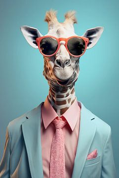 Giraffe met pak en zonnebril van haroulita