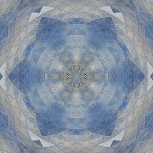 Abstraktes Mandala in blau-beige und grau
