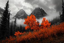Herbstliche Berglandschaft mit Nebel von Poster Art Shop