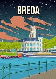 Breda: Ein bezaubernder Blick auf die Stadt bei Nacht von Jorn van Hezik