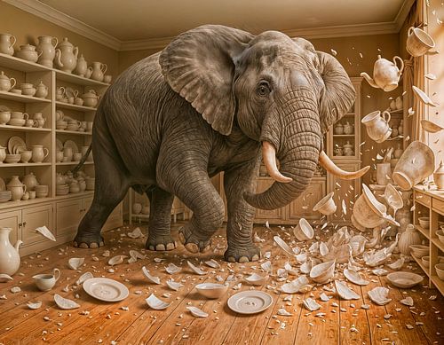 Olifant raast door Chinese winkel