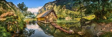 Lake with boathouse in Berchtesgaden. Panorama. by Voss Fine Art Fotografie
