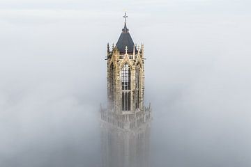 Dom tower in the morning mist in Utrecht by Bas van Setten