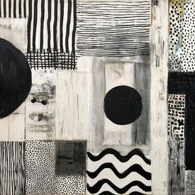 Abstract painting black and white panorama with organic shapes by Joriali Abstract