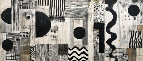 Abstrakte Malerei Schwarz-Weiß-Panorama mit organischen Formen von Joriali Abstrakte Kunst