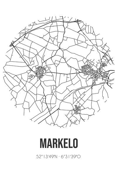 Markelo (Overijssel) | Map | Black and white by Prints of Place
