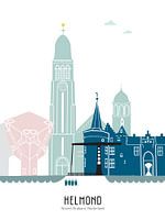 Skyline illustratie stad Helmond in kleur