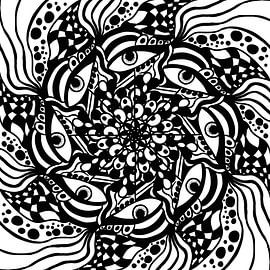 Black White Zentangle - Black Zendoodle Mandala by Patricia Piotrak