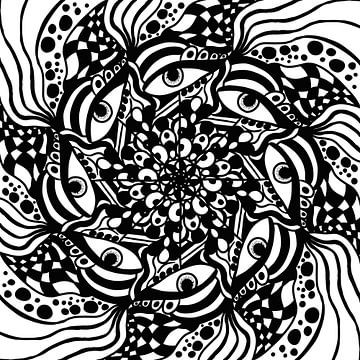 Zwart Wit Zentangle - Zwart Zendoodle Mandala van Patricia Piotrak