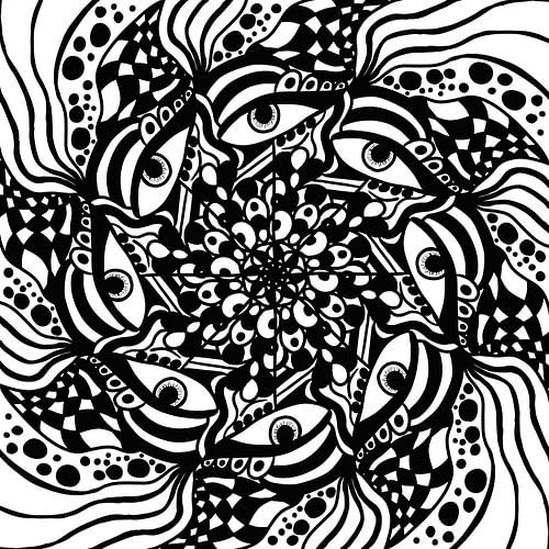 Black White Zentangle - Black Zendoodle Mandala