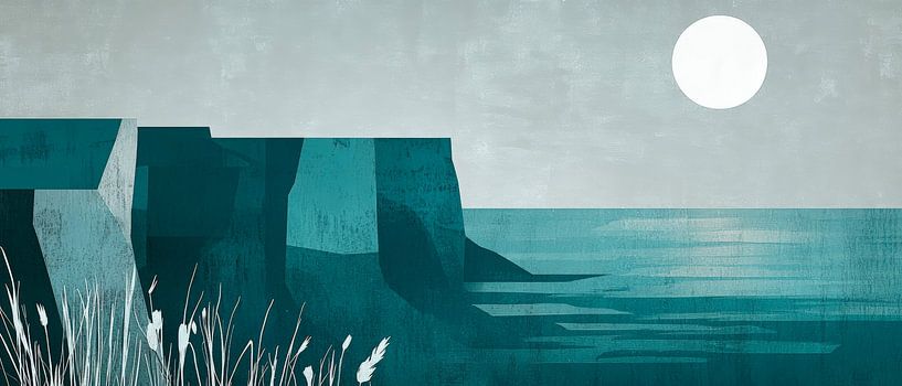 Moonlight over a stylised sea of cliffs by Poster Art Shop