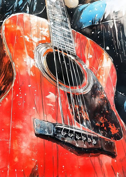 Rote Gitarre Musik Kunst #Gitarre von JBJart Justyna Jaszke