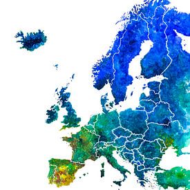 Kaart van Europa in Aquarel van Wereldkaarten.Shop