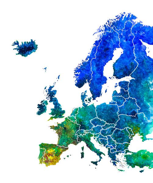 Kaart van Europa in Aquarel van WereldkaartenShop