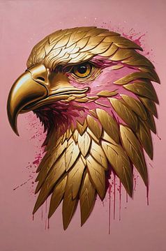 Aigle royal avec des éclaboussures de peinture rose sur De Muurdecoratie