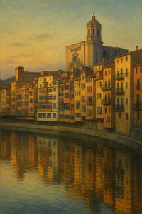 Girona Sunset Reflections – Houses Along the Onyar River