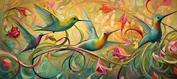 Schilderij Kleurrijke Vogels | Fladderfantasie van ARTEO Schilderijen