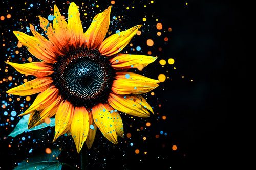 Sunflower with colourful splashes
