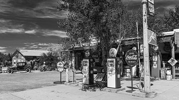 Route 66 in Hackberry in Zwart-Wit