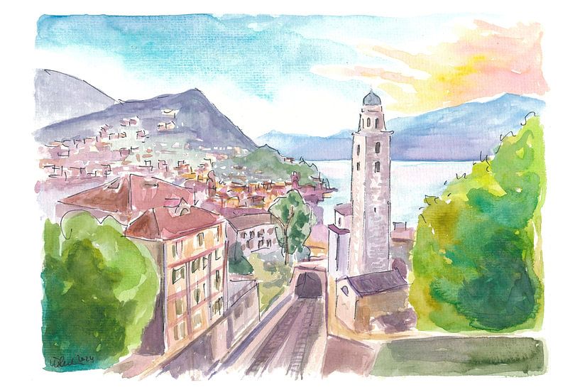 Lugano Ticino Zwitserland Uitzicht op de stad en het meer van Markus Bleichner