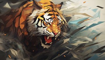 Aanvallende tijger panorama van TheXclusive Art